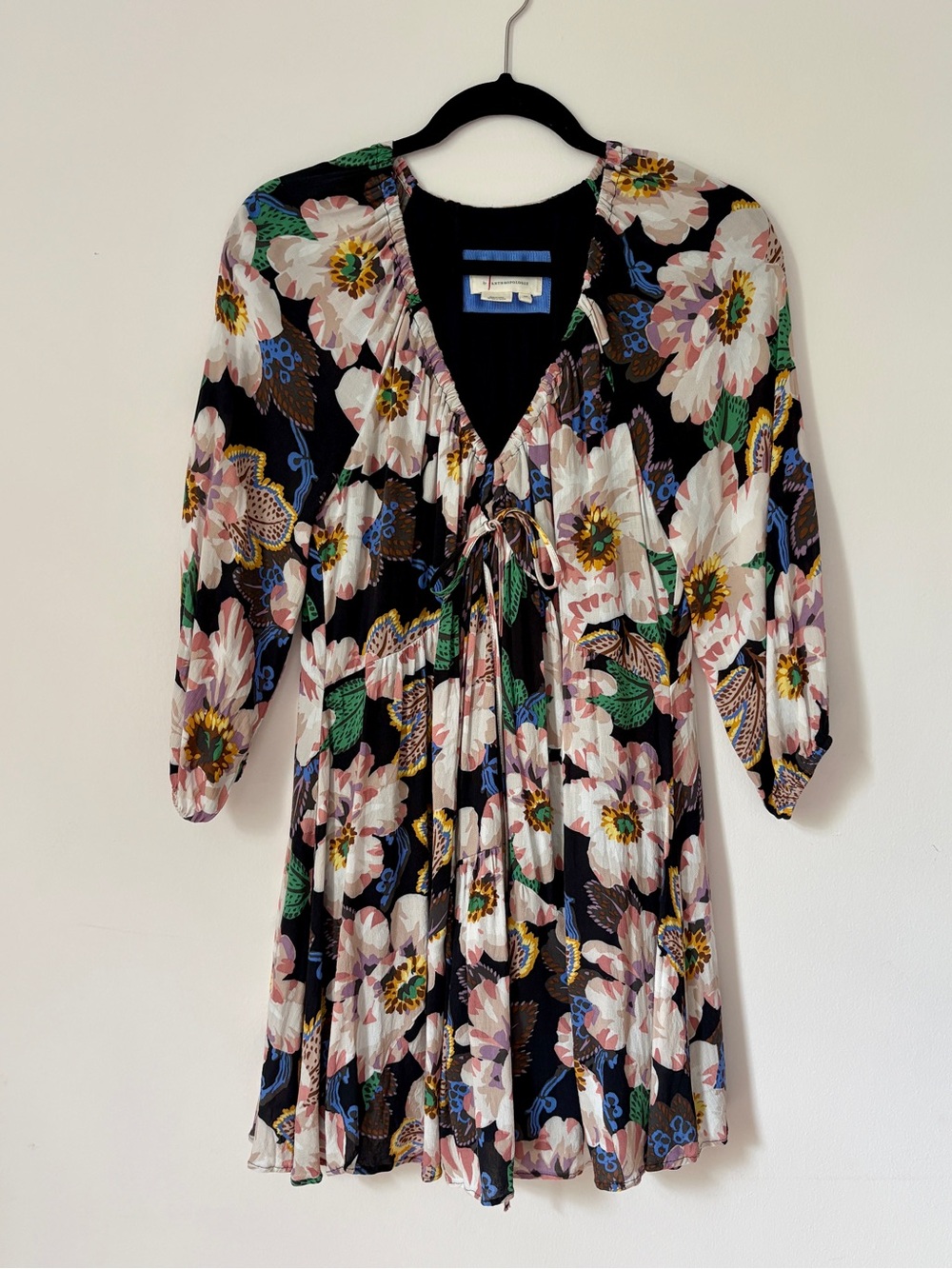 Beautiful Anthropologie painted floral mini dress in small petite